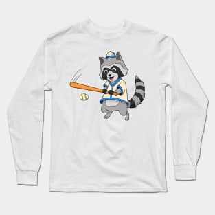 Cartoon raccoon playing baseball Long Sleeve T-Shirt